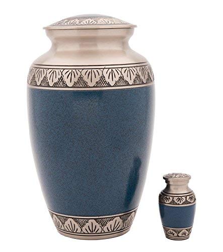 Eternity Mottled Prism Blue and Pewter Banded Vase Urns (Set) by Casket Depot - Used condition - CA$46.25
