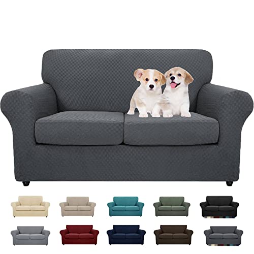 Maxijin MAX-US10-THUA-SF 3 Piece Newest Jacquard Couch Covers For 2 Cushion Couch Stretch Non Slip Love Seat Couch Cover For Dogs Pet Friendly Elastic Furniture Protector Loveseat Slipcovers cover