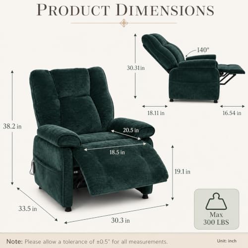 Image of Electric Recliner Chair, 90 to 160 Adjustment with Remote, Green