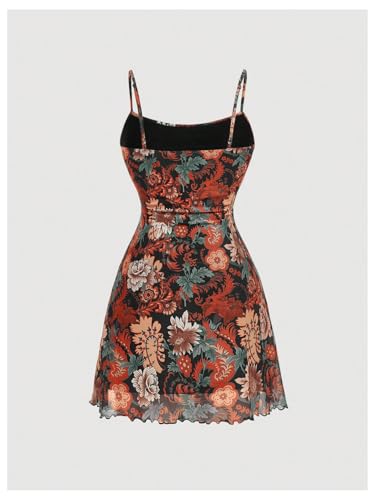 Image of Milumia Women's Summer Mini Dress 90s Boho A Line Mesh Short Dresses Festival Outfits Orange and Black Plus XX-Large Plus