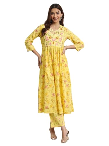Image of Libas Printed Cotton A-Line Kurta With Trouser