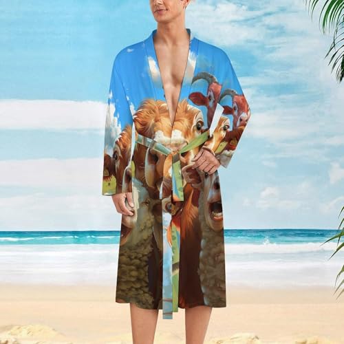 Farmhouse Animals Selfie Picture Funny Men's Robe Soft Lightweight Bathrobe Long-sleeve Spa Robes2