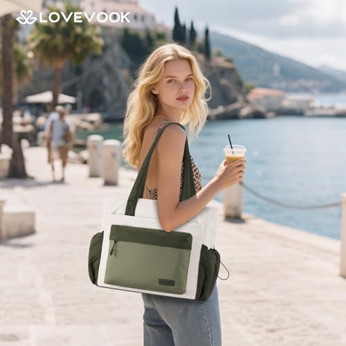 Image of LOVEVOOK Tote Bag for Women, 15.6 inch Laptop Work Bag with Cup Holder | 15.6 inch Padded Laptop Compartment Lightweight Puffer Design Multiple Organized Pockets Work, Travel & Everyday Ready