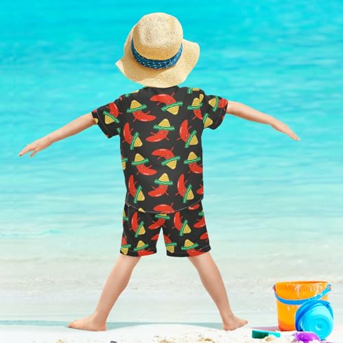 Image of Sunflower Floral Yellow Black Short Sleeve Hawaiian Button Down Shirts and Short Sets for Boys Toddler Summer Outfits