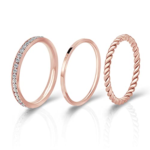 Joacii Rose Gold überzogene Ringe für Männer Zehenringe Stapelbare Ringe für Frauen Ringe Set Comfort Fit Größe 5