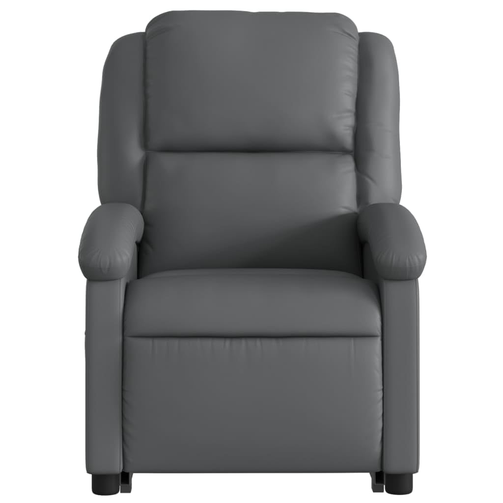 Sillón elevador reclinable con masaje de 6 puntos, color gris, piel sintética, función de elevación eléctrica y vibración, estructura estable de madera y metal, asiento cómodo