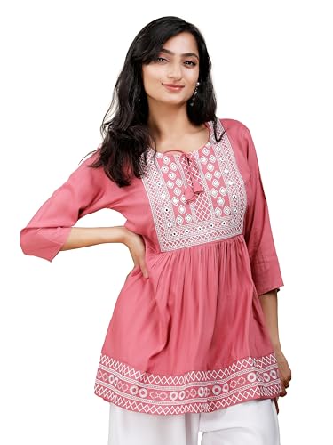 Short Kurti for Women | Indian Tunic Tops for Women | Indian Ethnic Tunic Top | Embroidered Tops 3/4 Sleeve Top