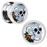 BodyJ4You Steel Black and White Owl Screw Fit Plug Stainless Steel Screw 8G-12mm (2 Pieces)