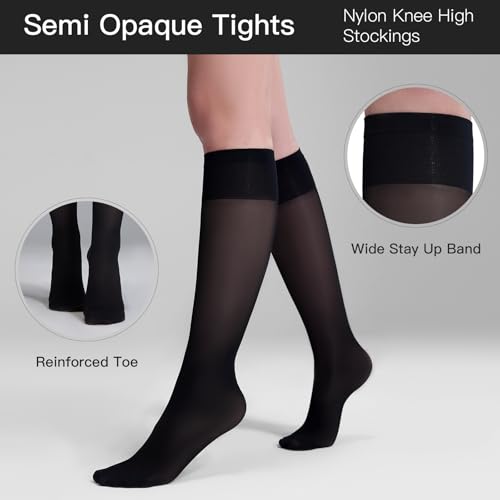 Image of Yilanmy Sheer Knee High Compression Socks for Women-Ideal for Daily Wear | 3 Pairs,8-10 mmHg,Wide Calf,40D Graduated Compression Stockings for Nurse,Support Work Office Travel,Nude Black