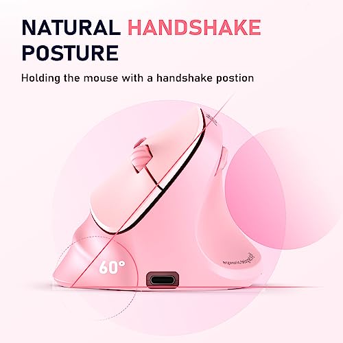 Image of MEETION Ergonomic Wireless Mouse, Bluetooth Vertical Mouse with RGB, Pink | Bluetooth 5.2 /3.0 and USB-A, Comfortable vertical design, 4 adjustable DPI levels for Mac, Windows, Android, PC and tablets