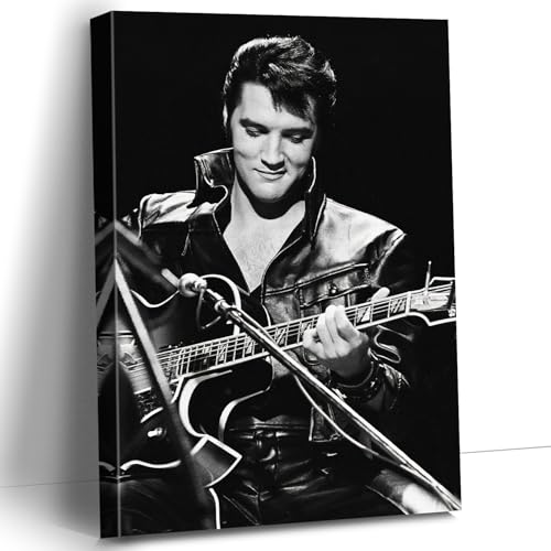 CanvasGarden Elvis Presley Canvas Wall Art, Classic Glamour Musician Rock Vintage Poster Black and...