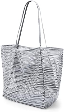 KALIDI Mesh Tote Bag,23L Beach Bag Extra Large Tote Bags for Women with Zip Pocket Shoulder Bag Summer Beach Bags Reusable Shopping Bag for Picnic Holiday Travel Grocery