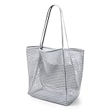 KALIDI Mesh Strandtasche Groß mit Reißverschluss Innentasche, Umhängetasche Damen Badetasche, Faltbare Handtaschen Einkaufstasche Beach Tote Bag für Strand Familie Shopper Reise - 38x35x16cm