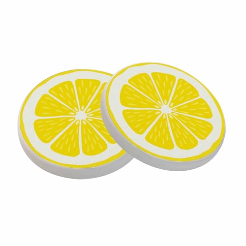 Lemon Slice Style Citrus Fresh Fruit Juice Organic Summer Absorbent Drink Coaster Set of 2 Unique Beer Beverage Coasters for Coffee Table Cup Bar Cute Cork Ceramic Coasters