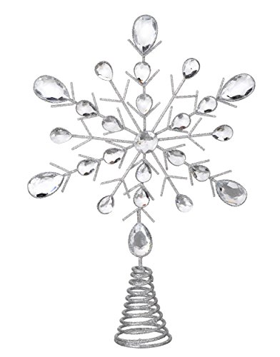 Christbaumspitze, silber glitzernd mit Kristallen, 32 cm
