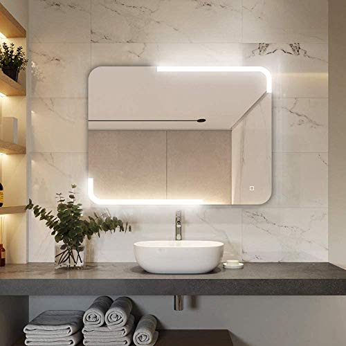 S·bagno 32x24 Backlit LED Illuminated Bathroom Mirror with Bluetooth Speaker, Demister Heat Pad, Dimming Function, Sensor Touch Switch Horizontal