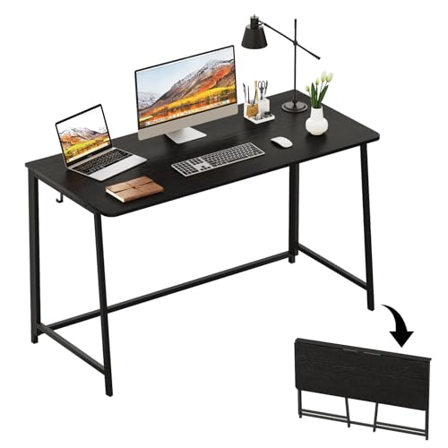 WOHOMO Klapptisch, 120 cm, faltbarer Computertisch für Schlafzimmer, platzsparender Computertisch, Schreibarbeitsplatz für Heimbüro, einfache Montage, Schwarz