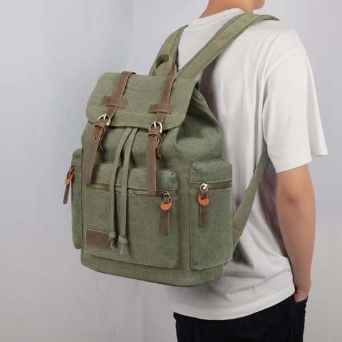 Image of Bluboon Vintage Backpack Leather Trim Casual Bookbag Men Women Laptop Travel Rucksack