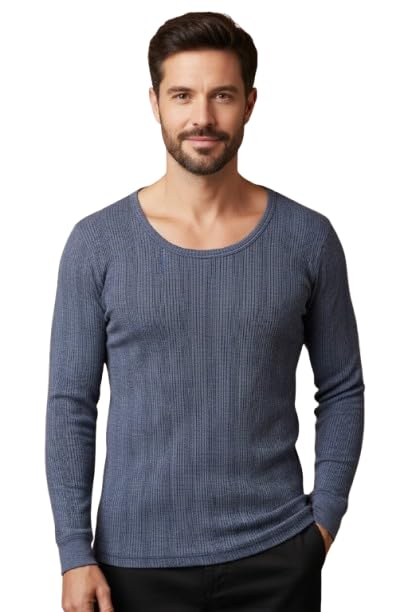 underloop Blueberry Men's Blue Thermal Long Sleeve Top for Men-picture-31