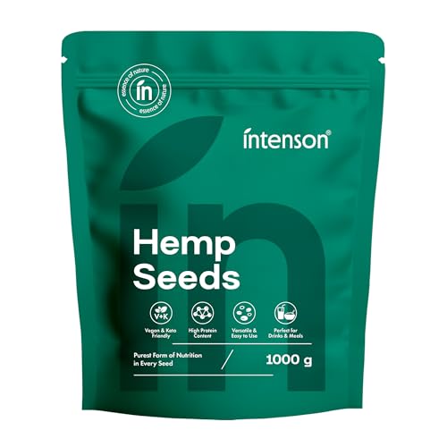 Intenson Geschälte Hanfsamen, 1000 g, Reich an Protein und Omega-Fettsäuren, Vegan und Keto-geeignet, Natürlich Glutenfrei, Ohne Zusatzstoffe
