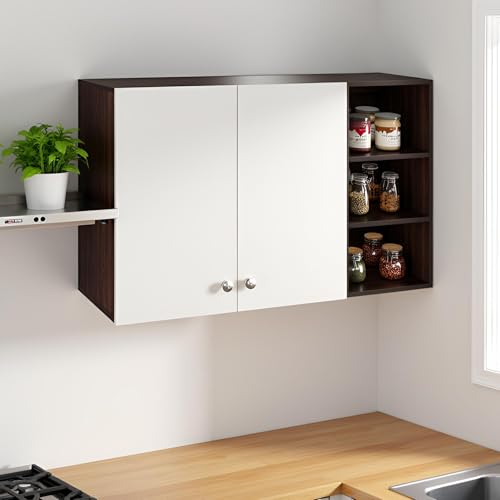 Image of FURNEASER Lismore Kitchen Storage Cabinet Rack Shelf Multipurpose Wooden Wall Mounted Spice Jar Shelves for Storage Organizer Containers Hanging Shelves with 2 Door