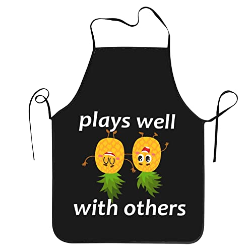 Mryumi Upside Down Pineapple Play Well With Others Funny Swinger Apron For Women Men Adjustable Waterproof Kitchen Chef Bib Aprons #TOP1