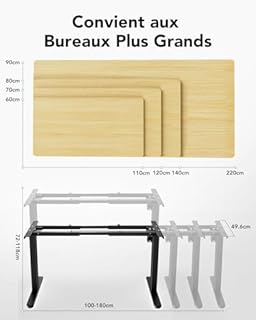 HUANUO Bureau Assis Debout Électrique,Cadre de Bureau Deboutavec Moteur sans Balais,Cadre Réglable en Hauteur avec Capacité de 100 kg pour Plateaux de 110 * 220 cm, Cadre Seul