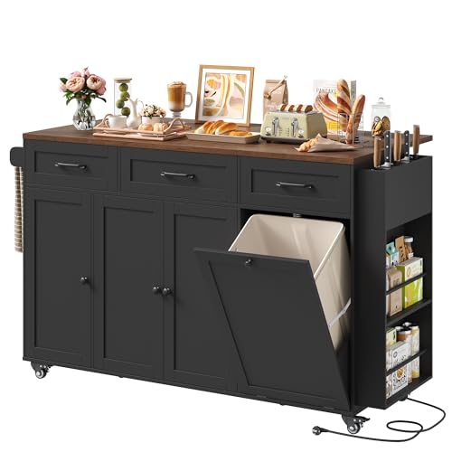 FirFurd Ilot Central Cuisine avec Rangement et Prise/USB, Meuble Cuisine avec Plan de Travail...