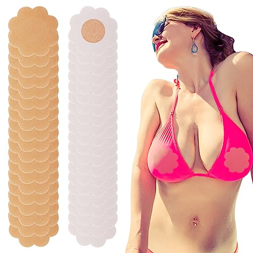 Sibba 40 Stück Brustwarzen-Pasties Abdeckung Aufkleber Blütenblätter Form Haut Brust Brüste Lift Brustwarzenabdeckungen Wasserdicht Schwimmen Sticky Wiederverwendbar BH Tape Dessous Frauen Beige