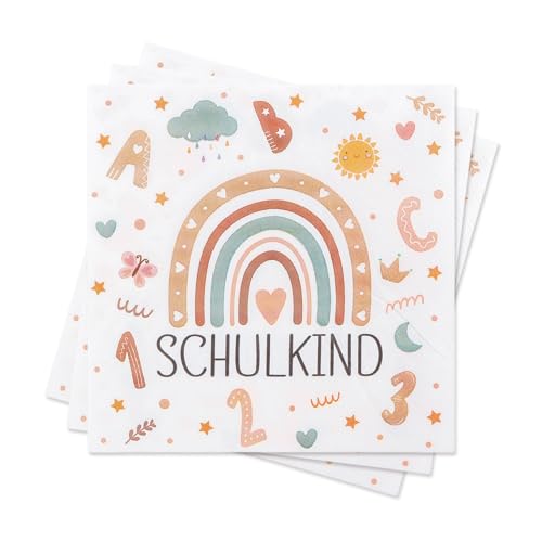 60 Stück Einschulung Deko Servietten Einschulung Schulkind 2026 Mädchen Regenbogen Papierservietten Boho Tischdeko Party Zubehör für Schulanfang