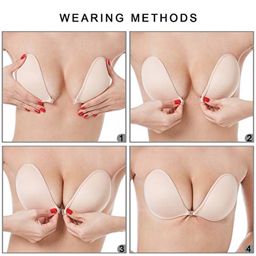 Mitaloo Adhesive Bra Invisible Sticky Strapless Push Up Backless Reusable Silicone Covering Nipple Bras Black Nude #TOP6