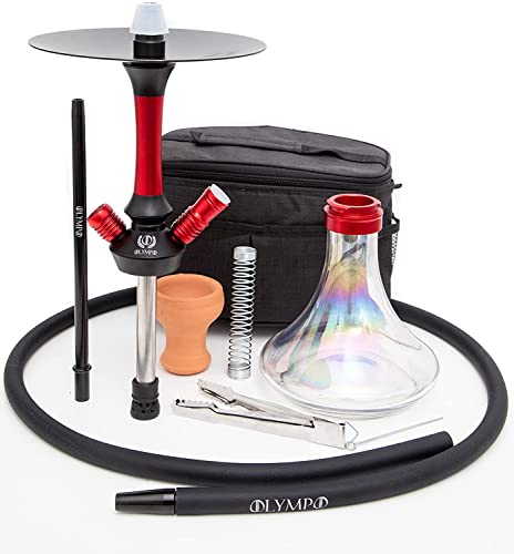 Shisha - Olympo Complete Shisha, Glass Base, ionisiertes Aluminiumgehäuse, komplettes Set, plus Tragetasche…