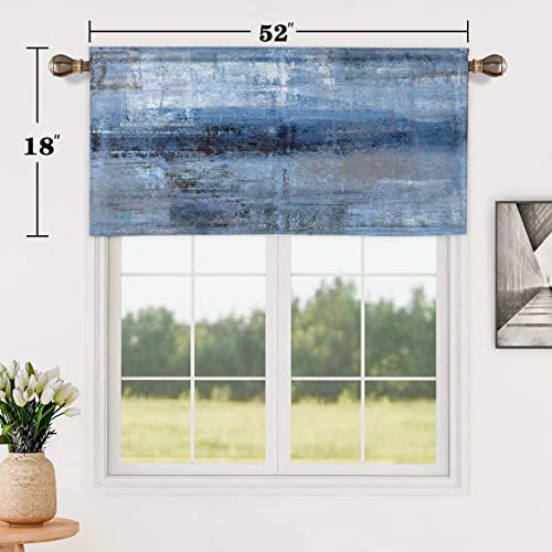 Blue Grey Kitchen Valances For Windows Blue Abstract Art Half Kitchen Valance Curtains Modern Window Treatment Valances For Living Room Bedroom Bathroom Decor (18" W X 52" L, Blue Grey) #TOP2
