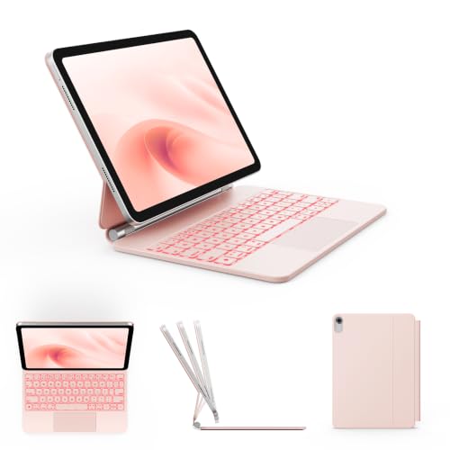 Image of GreenLaw for iPad 11th(A16,2025) /10th(2022) Generation Case with Keyboard, Magic-Style Keyboard Stand, 7 Color Backlit, Stain-Resistant Surface, Multi-Touch Trackpad, Blush Pink