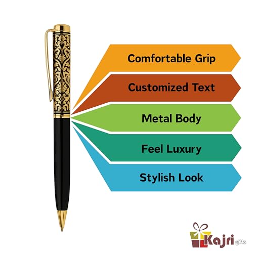 Image of Kajri Gifts Personalized Pen with Name Engraved Wooden Gift Box Best for Gifting, Corporate Gift, Doctor, Advocate, Boss, Employee, Teacher (Royal Gold Black)