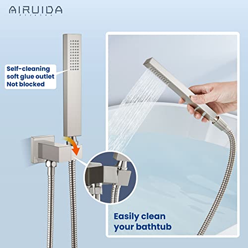 Airuida Brushed Nickel Wall Mounted Bathtub Faucet With Handheld Shower Sprayer Waterfall Spout With Modern Single Handle Wall Mount Tub Filler Hot And Cold Water Mixer Brass Roung-In Valve #TOP2