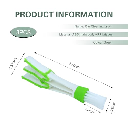 Zehiony 3PCS Mini Duster for Car Air Vent, Dual-Ended Soft Microfiber Washable Reusable Brush Heads, Cleaning Tool for Blinds, Keyboards, Air Conditioning Vents, and Fans (Green)