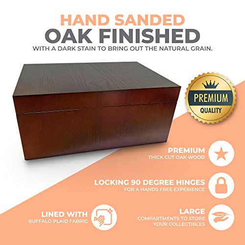 Large Oak Wooden Keepsake Box - Storage Box Lined With Buffalo Plaid - Wooden Boxes With Hinged Lid - Decorative Box For Home Jewelry Baby (Hinge Box) #TOP6