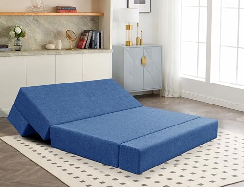 Image of Los Angeles Foldable Two Seater Sofa Cum Bed, Sofa Bed 4 X 6 Feet Jute Fabric Washable Cover- Including Cushion Perfect for Living Room
