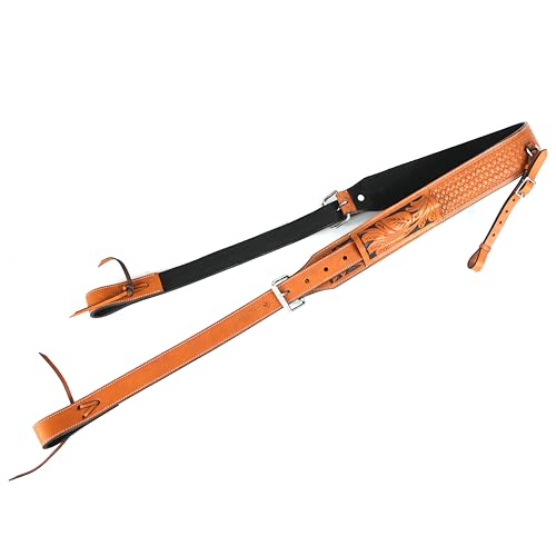 EVERHOOF Western Genuine Leather Girth Adjustable Horse Girth Rear Back Cinch Girth with Metal Buckles for Horse Riding (Tan and Black)