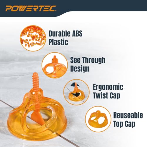Image of POWERTEC Tile Leveling System 1 /16 inch Threaded Spacer Clips, Flat Base Strap for Spacing and Leveling Tiles 100 Pieces (72107)