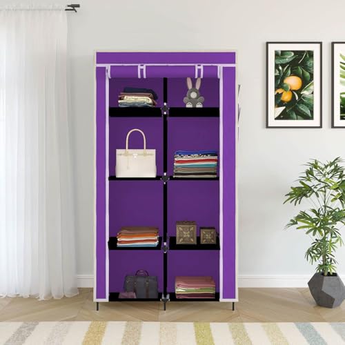 Image of Collapsible Wardrobe Closet for Clothes Almira, 8 Shelves, 1 Side Pocket (Non-Woven Fabric, 76x38x145cm) (7700-2)