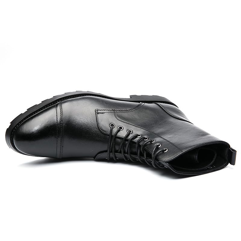 Santimon Leather Oxford Boots For Men Dress Lace-Up Combat Boots Cap Toe Classic Fashion Motorcycle Boots for Men3