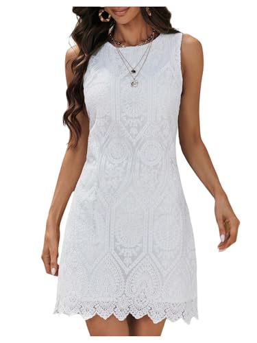 Floerns Women's Contrast Lace A Line Church Dress Crew Neck Elegant Short Tank Dresses