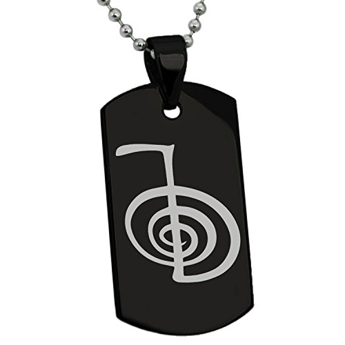 Tioneer Black Stainless Steel Reiki Cho Ku Rei Power Symbol Dog Tag Pendant Necklace