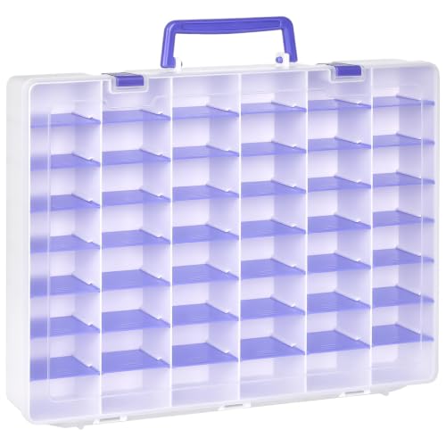 Toy Storage Box for Disney Doorables for MGA Entertainment Miniverse Holds 28+ Multi-Mini Figures with 48 Adjustable Grids - White with Purple Handle