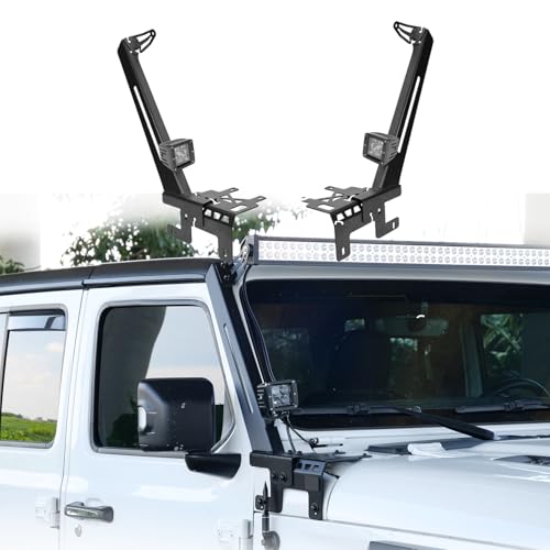 I1MOTOR 50 - 52 inch A-Pillar LED Lights Bar Mounting Brackets for 2018-2025 Jeep Wrangler JL (Excl. 4XE & Mojave), Light Bar Mounting Bracket with 2X 4 Inch LED Spot Light for 2019-2025 Gladiator JT