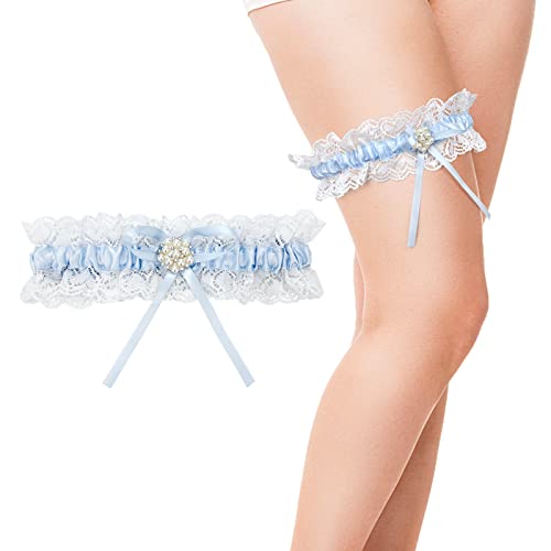 yumcute Strumpfband Blau Hochzeit, Braut Blau Strumpfband Elastische, Spitze Strumpfband für Hochzeit Bräute Hochzeit Zubehör Braut Geschenk (1Pcs)