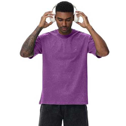 Image of Men's Oversized Cotton T-Shirts Loose Fit Vintage Washed Tee Unisex Short Sleeve Casual Shirts Tops