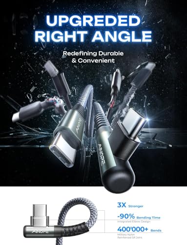 Image of AINOPE USB C to USB C Cable (60W 4Pack 3.3+3.3+6.6+6.6ft) C to C Cable Fast Charging Type C Charger Fast Charging, Right Angle for Charging Fit for iPhone 17 Pro Max Samsung iPad